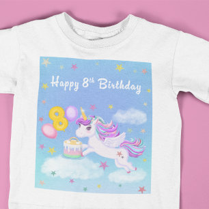 Camiseta Feliz 8 cumpleaños Unicornio con pastel de cumplea
