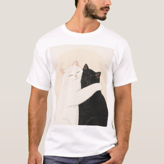 Camiseta Feliz abrazo al gato negro y blanco
