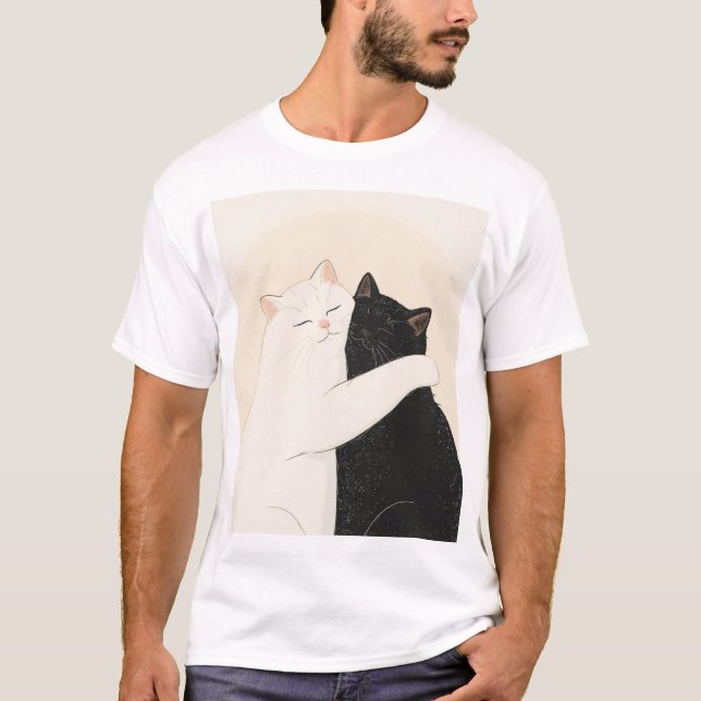 Camiseta Feliz abrazo al gato negro y blanco (Anverso)