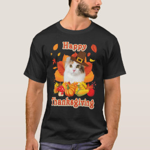 Camiseta Feliz Acción de Gracias, gato americano de curl, e
