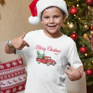 Camiseta Feliz año de Navidad Watercolor Vintage Camión R