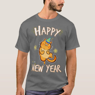 Camiseta Feliz Año Nuevo 2021, Fiesta de Nochevieja de Gato