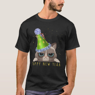 Camiseta Feliz Año Nuevo 2022, divertido Fiesta de gatos de