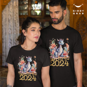 Camiseta Feliz Año Nuevo 2024 Color del agua del dragón chi