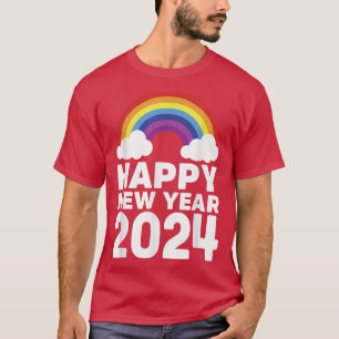 Camiseta Feliz Año Nuevo 2024 nubes arco iris lunar chino H