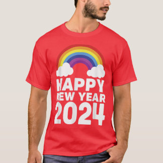 Camiseta Feliz Año Nuevo 2024 nubes arco iris lunar chino H