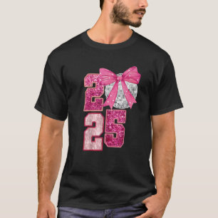 Camiseta Feliz Año Nuevo 2025 Disco Ball Coquette Rosa Bow