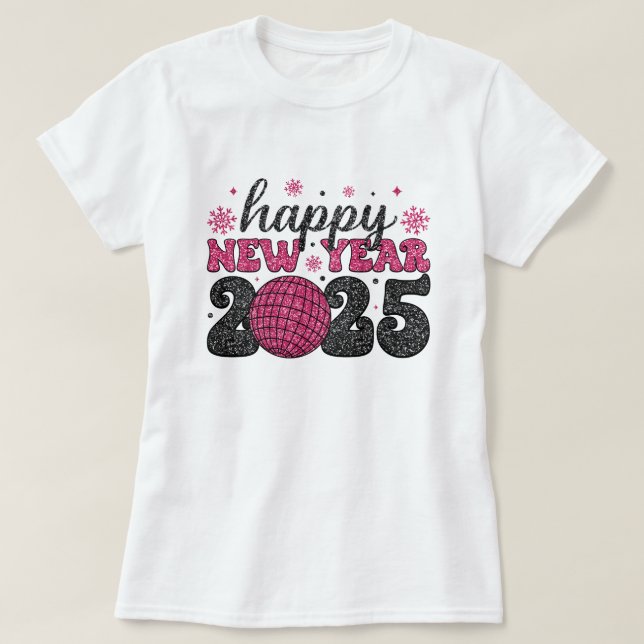 Camiseta Feliz Año Nuevo 2025 | Purpurina Disco Fiesta T-Sh (Diseño del anverso)