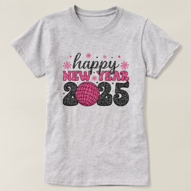Camiseta Feliz Año Nuevo 2025 | Purpurina Disco Fiesta T-Sh (Diseño del anverso)