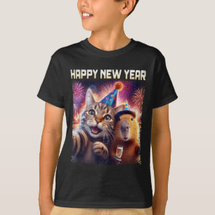 Camiseta Feliz Año Nuevo 2026 Arte de Fiesta de Gato Lindo