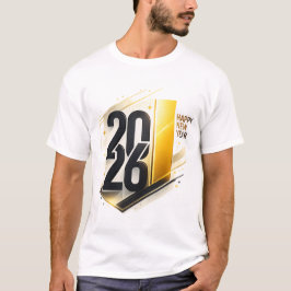 Camiseta Feliz Año Nuevo 2026 Celebración Moderna Dorada El