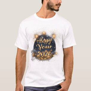 Camiseta Feliz Año Nuevo 2026 Celebración - Moderno Dorado