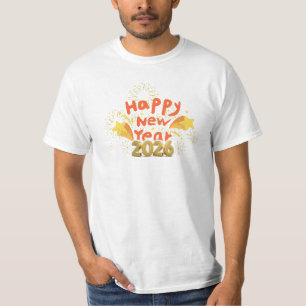 Camiseta Feliz Año Nuevo 2026 Fiesta de celebración de fueg
