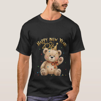 Camiseta Feliz Año Nuevo 2026 Ilustración de adorable osito