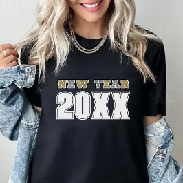 Camiseta Feliz Año Nuevo 2026 Purpurina Black Silver & Gold