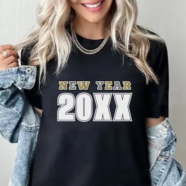 Camiseta Feliz Año Nuevo 2026 Purpurina Black Silver & Gold (Black Silver & Gold Glitter Happy New Year 2024 T-Shirt)