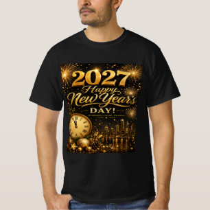 Camiseta Feliz Año Nuevo 2027 Fuegos Artificiales de Lujo