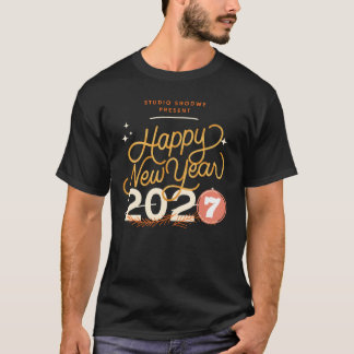 Camiseta Feliz Año Nuevo 2027 Tipografía Festiva Retro Cami