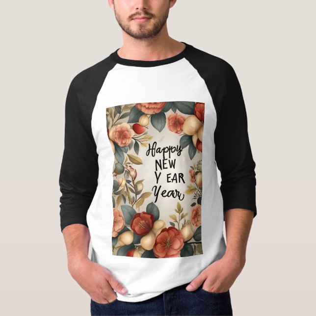 Camiseta Feliz Año Nuevo 3/4 Sleeve Raglan T-Shirt (Anverso)