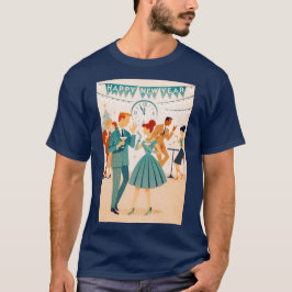 Camiseta Feliz Año Nuevo a la moda de mediados de siglo, el