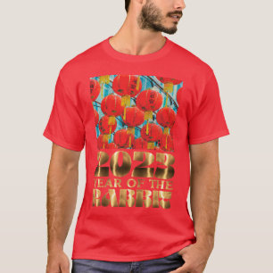 Camiseta Feliz Año Nuevo Chino 2023 Conejo Rojo Dorado