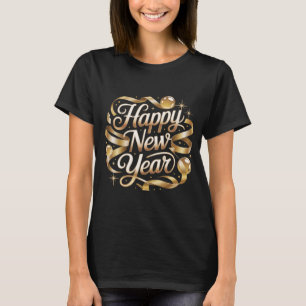 Camiseta Feliz Año Nuevo Cinta Dorada Elegante Diseño de Fi
