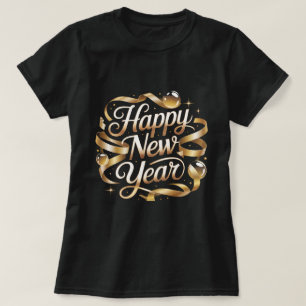 Camiseta Feliz Año Nuevo Cinta Dorada Elegante Diseño de Fi