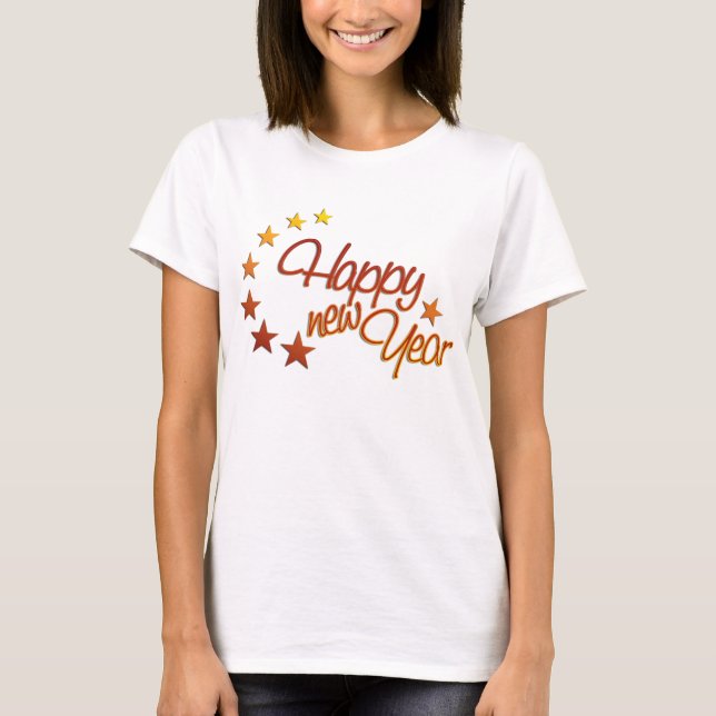 Camiseta Feliz Año Nuevo con estrellas (Anverso)