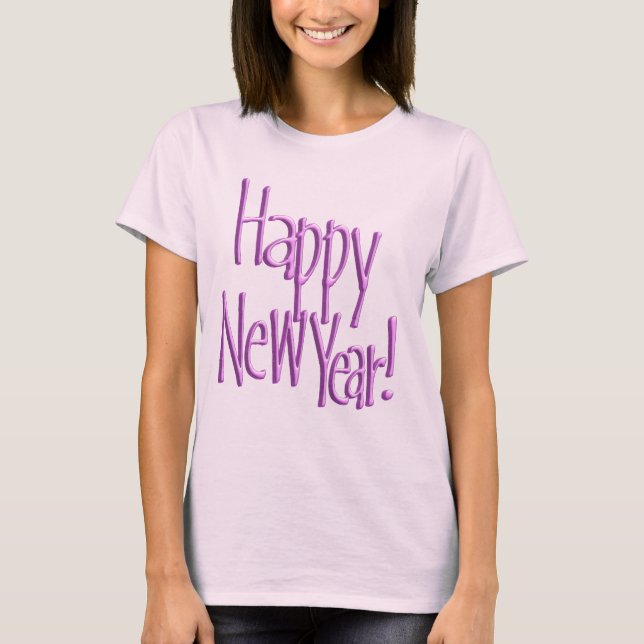 Camiseta Feliz Año Nuevo con texto rosa (Anverso)