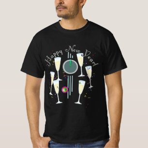 Camiseta Feliz Año Nuevo - Copas de Champán y Reloj