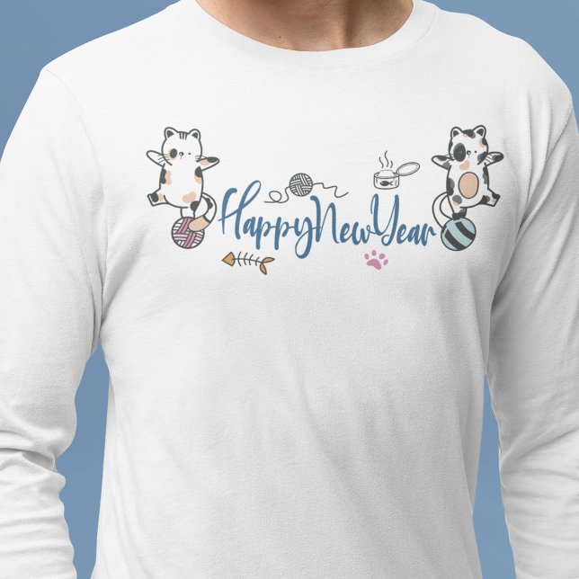 Camiseta Feliz Año Nuevo Entre Gatitos Balanceados En Un Ya (Happy New Year Between Kittens Balanced On A Yarn T-Shirt)