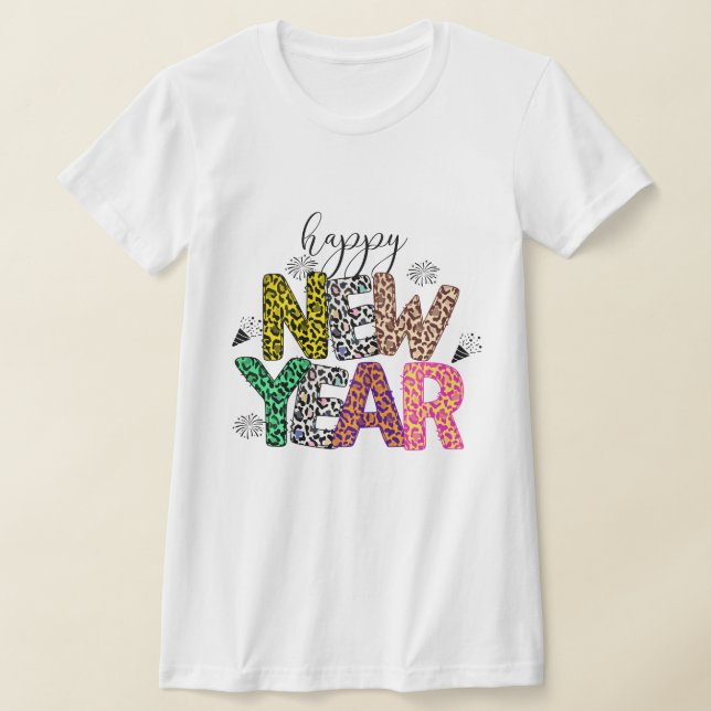 Camiseta Feliz Año Nuevo Estampado Leopardo Multic (Distribución)