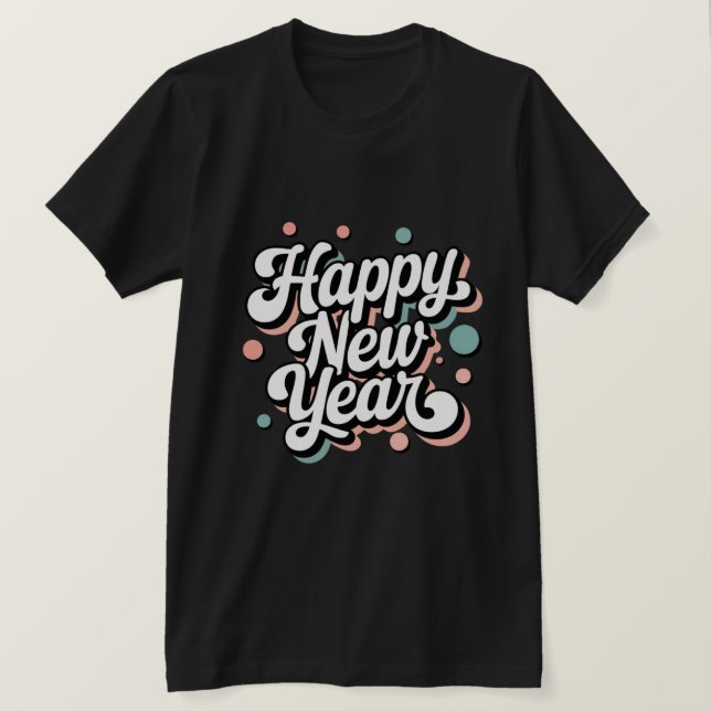 Camiseta Feliz Año Nuevo, estilo retro (Anverso del diseño)