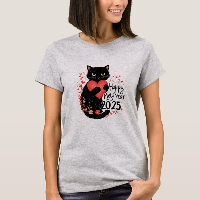 Camiseta feliz año nuevo feliz de mi gato divertido (Anverso)