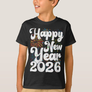 Camiseta Feliz Año Nuevo Femenino 2026 Nye Fuegos Artificia
