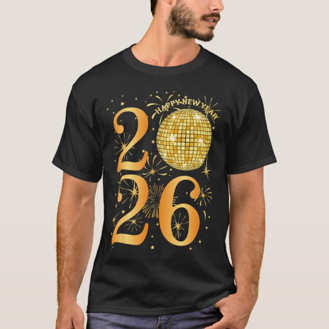 Camiseta Feliz año nuevo, fuegos artificiales 2026, parte d (Anverso)