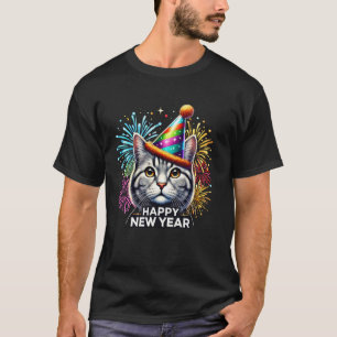 Camiseta Feliz Año Nuevo Gato 2025 Feliz Año Meow Gatito Am