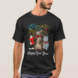 Camiseta Feliz Año Nuevo Gato Feliz Año Nuevo 2022 Gatito L