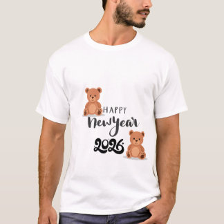 Camiseta Feliz Año Nuevo Ilustración de Osito Teddy Adorabl