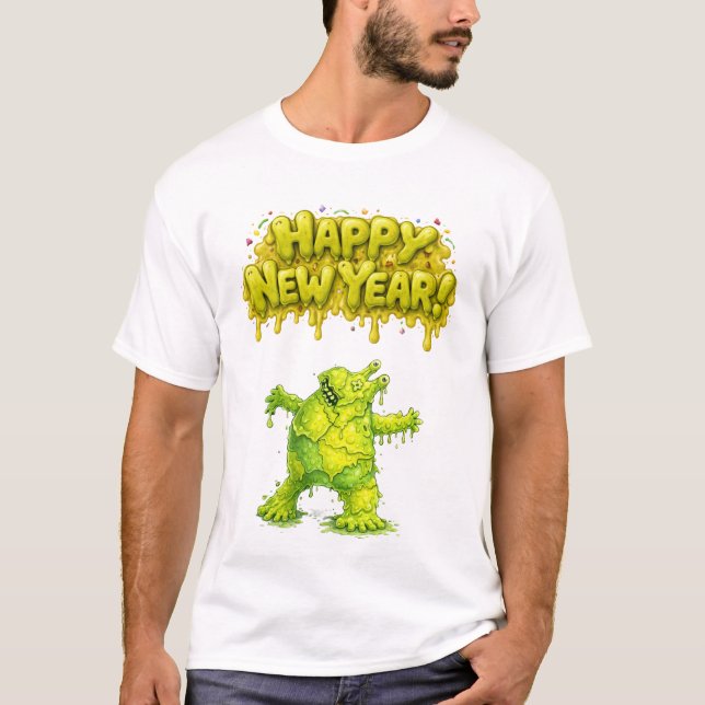 Camiseta Feliz Año Nuevo Monstruo de Moco (Anverso)