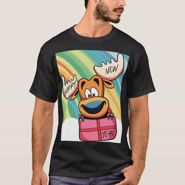 Camiseta Feliz Año Nuevo Moose - Diseño de celebraciones fe (Anverso)