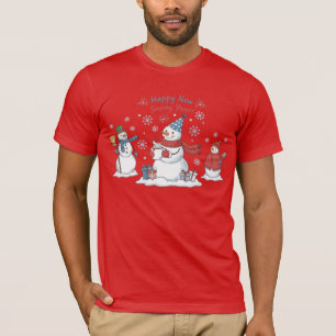 Camiseta Feliz Año Nuevo Nevado 2026 Muñecos de Nieve Unise