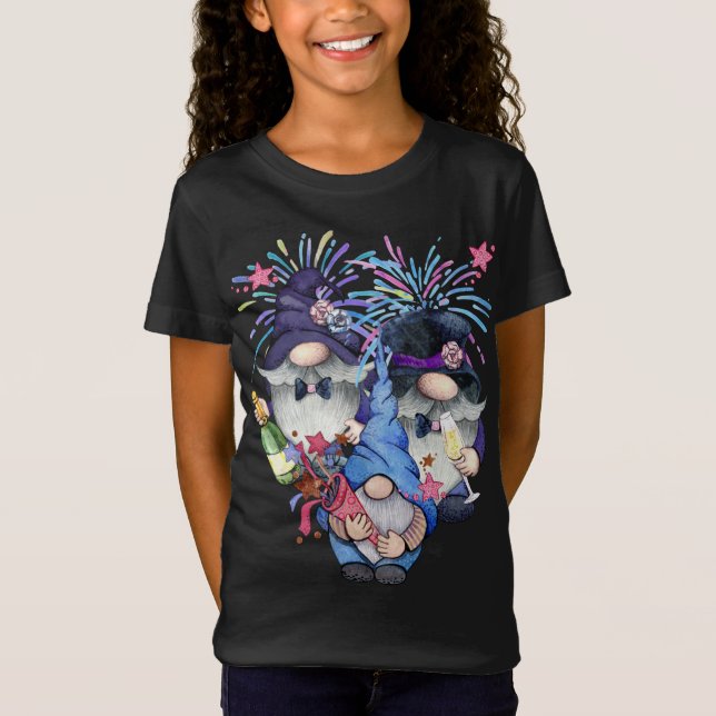 Camiseta Feliz Año Nuevo NYE Fiesta Tomte Three Garden Gnom (Anverso)