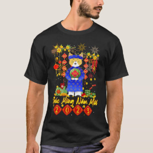 Camiseta Feliz Año Nuevo Primavera Quy Mao 2023 Gato en Ao
