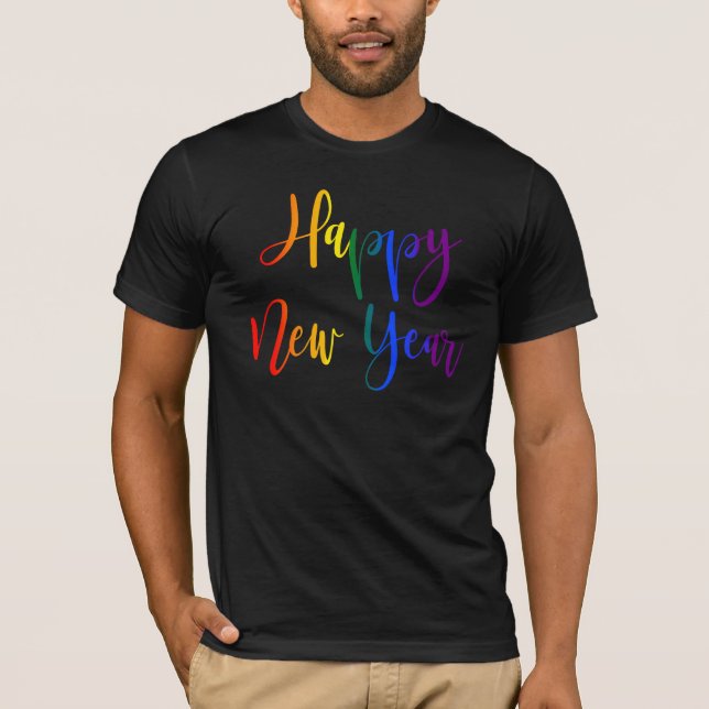 Camiseta Feliz Año Nuevo Rainbow LGBTQ Navidades del Orgull (Anverso)