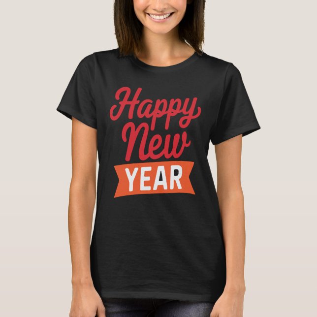 Camiseta feliz Año Nuevo Rojo y Naranja (Anverso)
