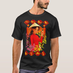 Camiseta Feliz Año Nuevo Tet Binh Ngo 2026 Chica Vietnamita