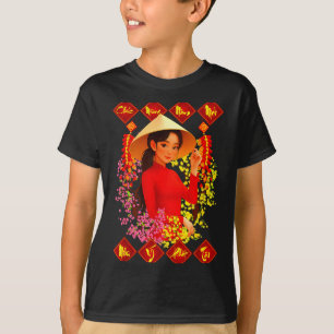 Camiseta Feliz Año Nuevo Tet Binh Ngo 2026 Chica Vietnamita