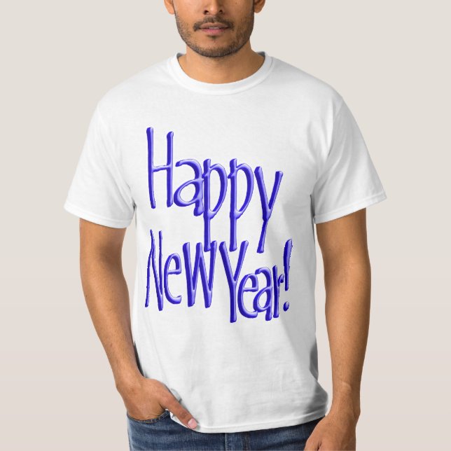 Camiseta Feliz Año Nuevo - Texto Azul (Anverso)