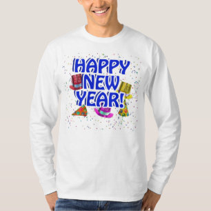 Camiseta Feliz Año Nuevo - Texto azul con Gorras Fiestas